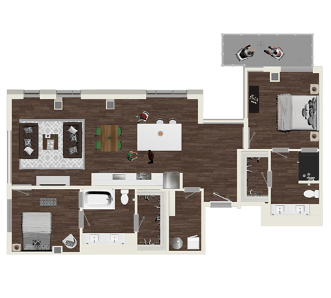 Floor plan for 2 beds, 2 baths